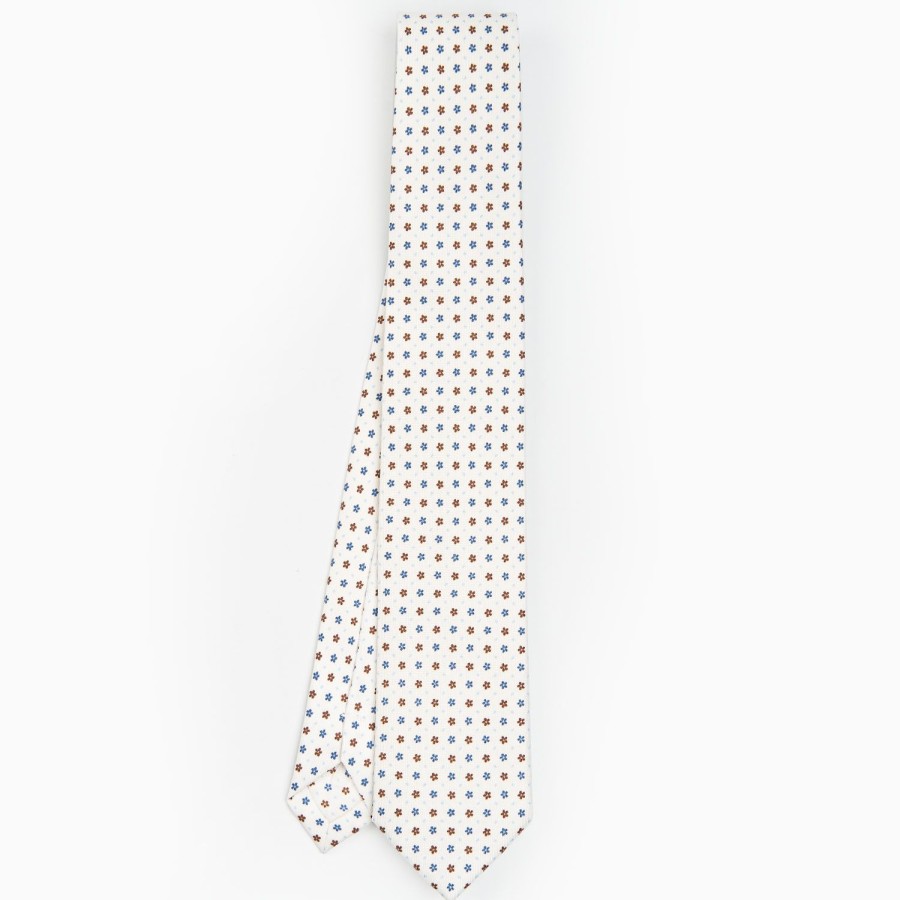 Hot E.Marinella White Sartorial 7 Cm Silk Tie - Small Flower Pattern