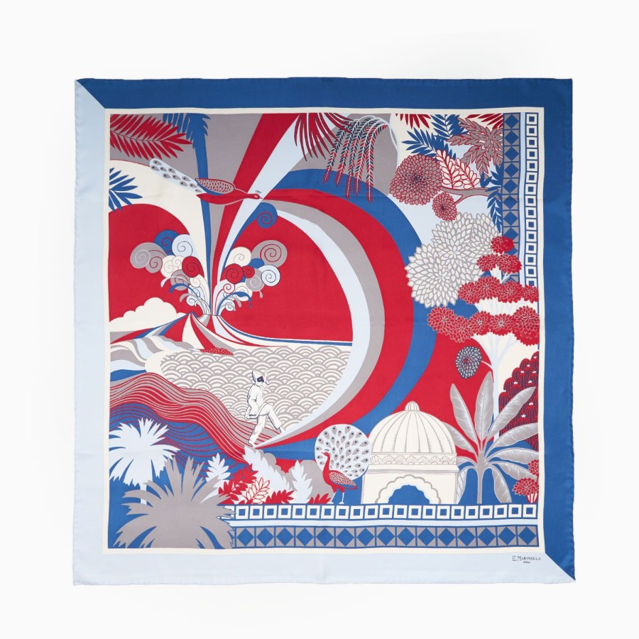 Hot E.Marinella Light Blue And Blue Silk Scarf 90 - Pulcinella In Naples