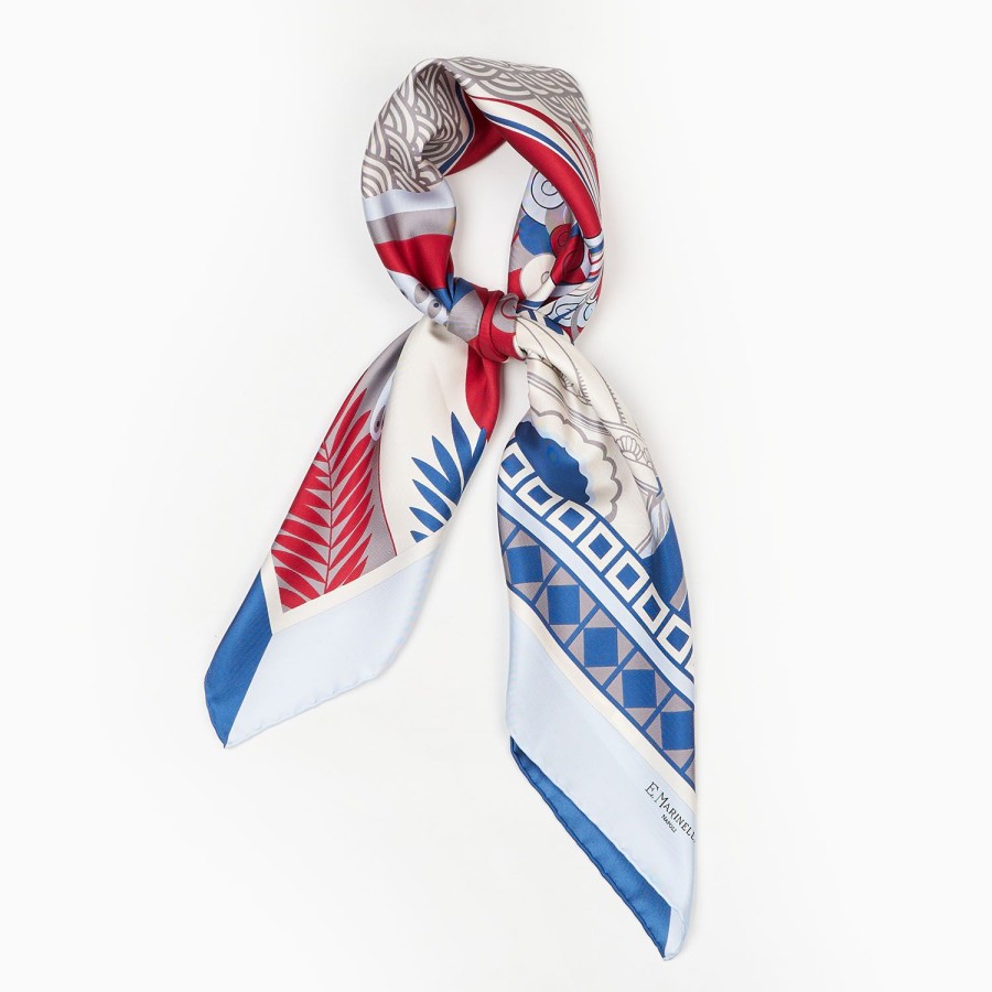 Hot E.Marinella Light Blue And Blue Silk Scarf 90 - Pulcinella In Naples