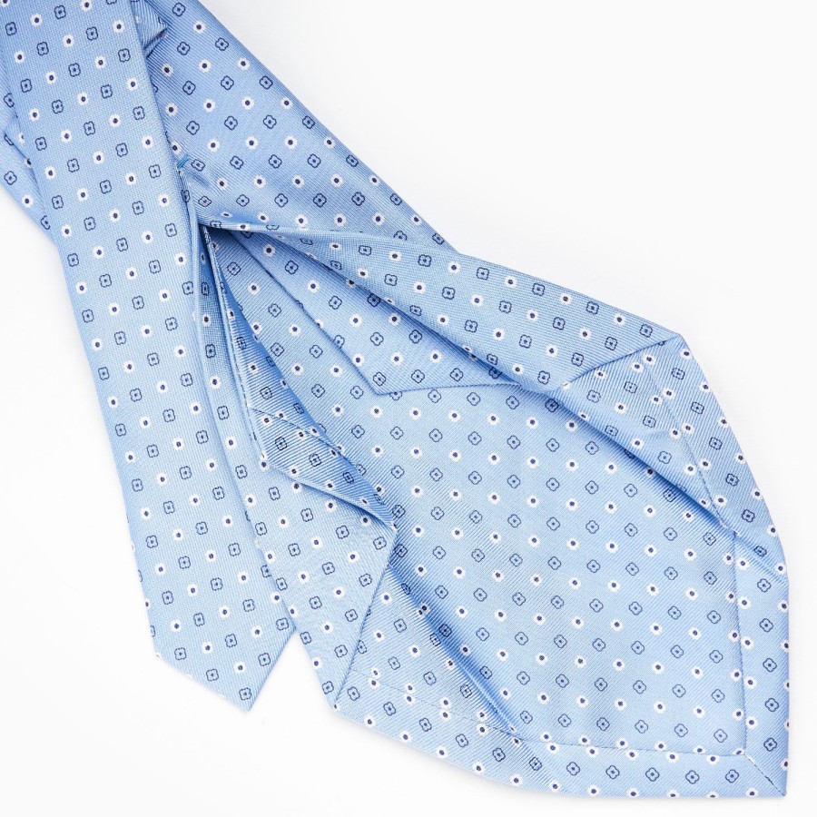 Hot E.Marinella Light Blue 5 Fold Sartorial Silk Tie - Small Flower Pattern