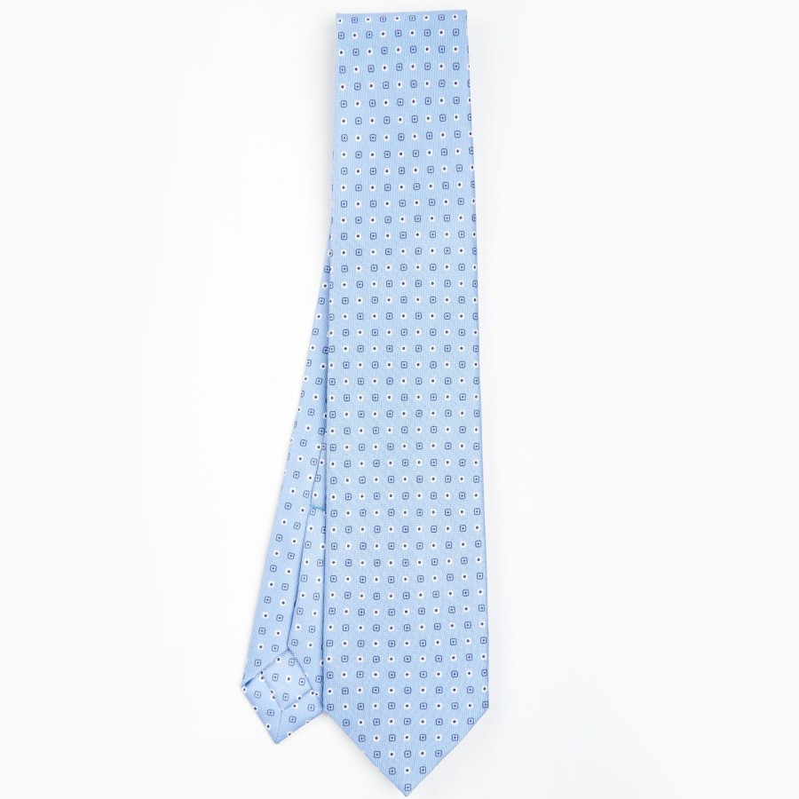 Hot E.Marinella Light Blue 5 Fold Sartorial Silk Tie - Small Flower Pattern