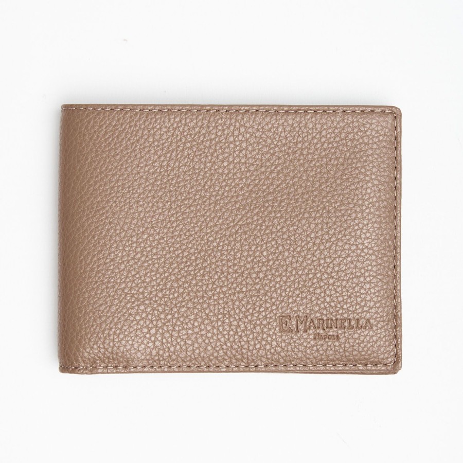 Clearance E.Marinella Light Brown Hammered Leather Horizontal Wallet