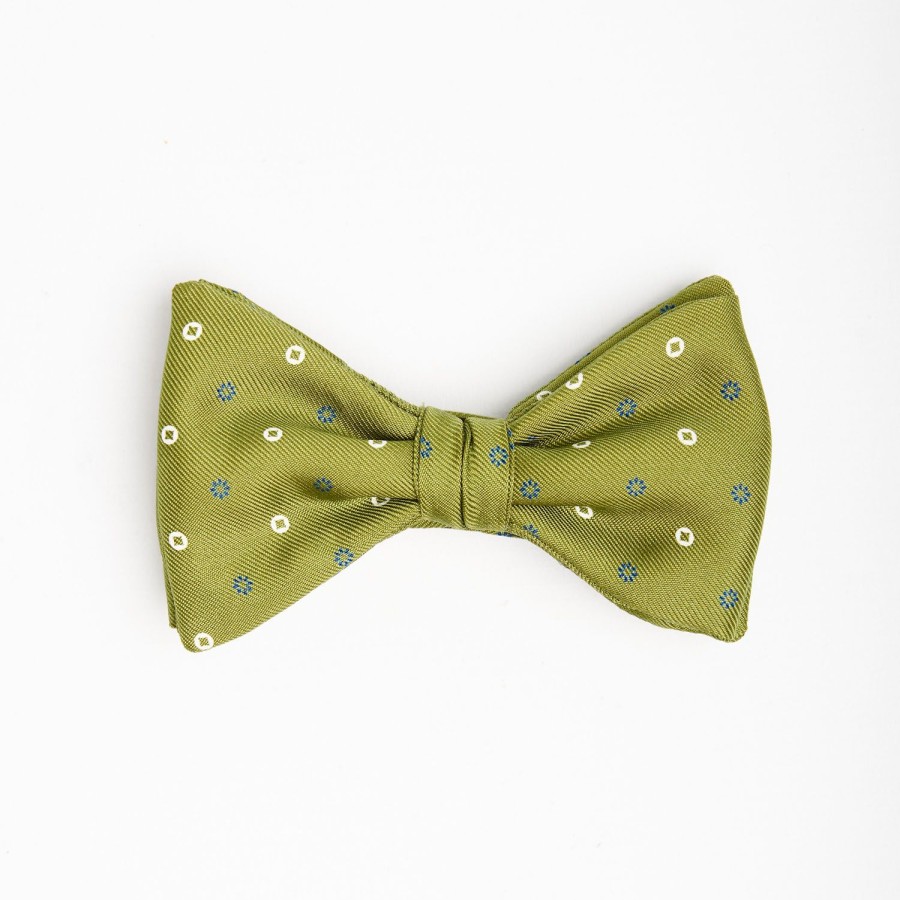 Best E.Marinella Olive Green Pre-Knotted Bowtie - Small Geometric Pattern