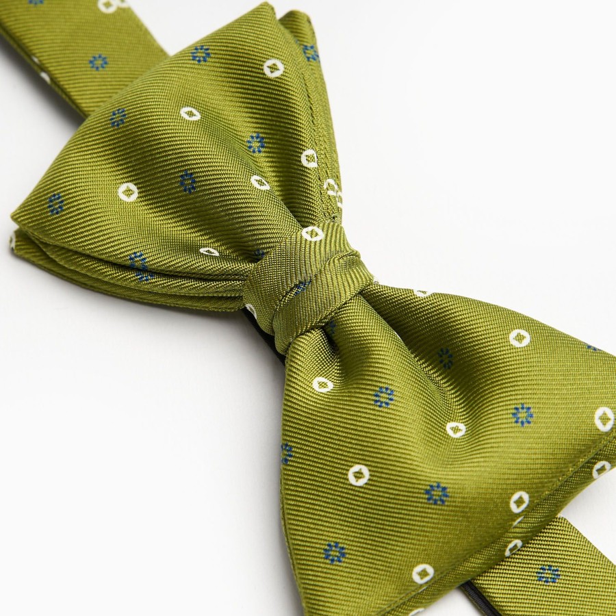 Best E.Marinella Olive Green Pre-Knotted Bowtie - Small Geometric Pattern