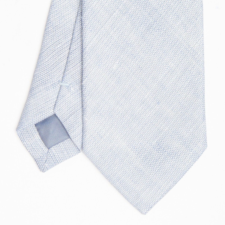 New E.Marinella Linen Tie - Solid Light Blue Color