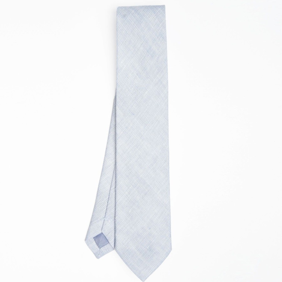 New E.Marinella Linen Tie - Solid Light Blue Color