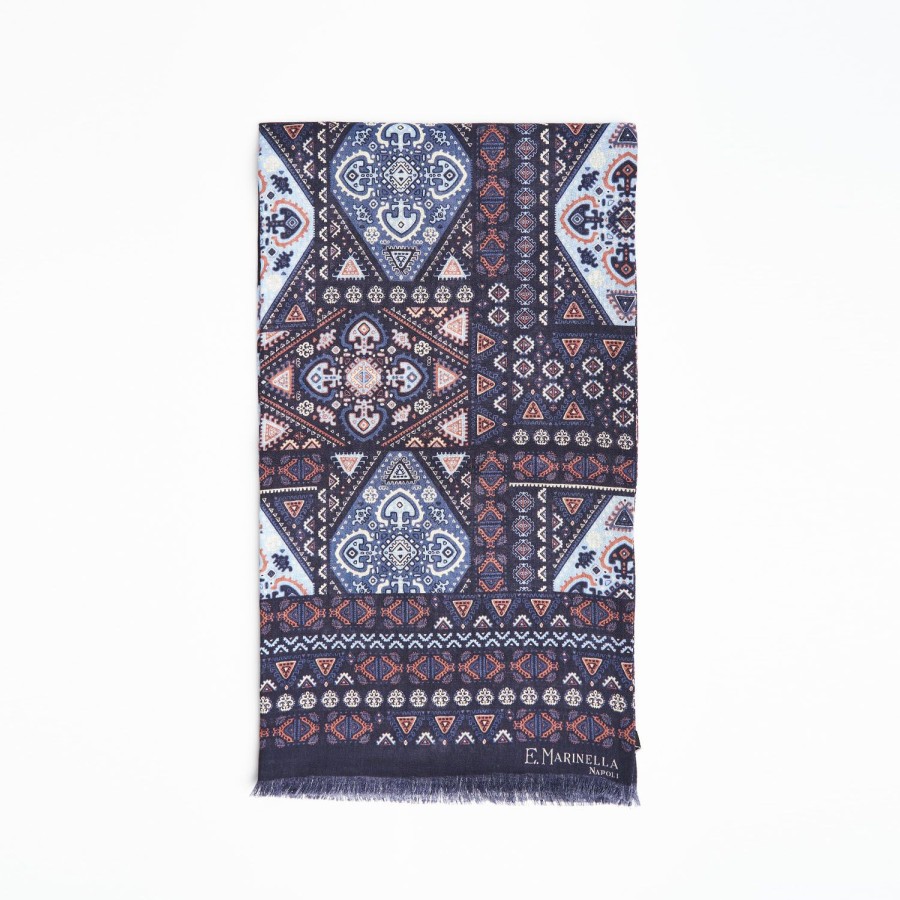 Online E.Marinella Dark Blue Tubolar Scarf In Wool And Silk