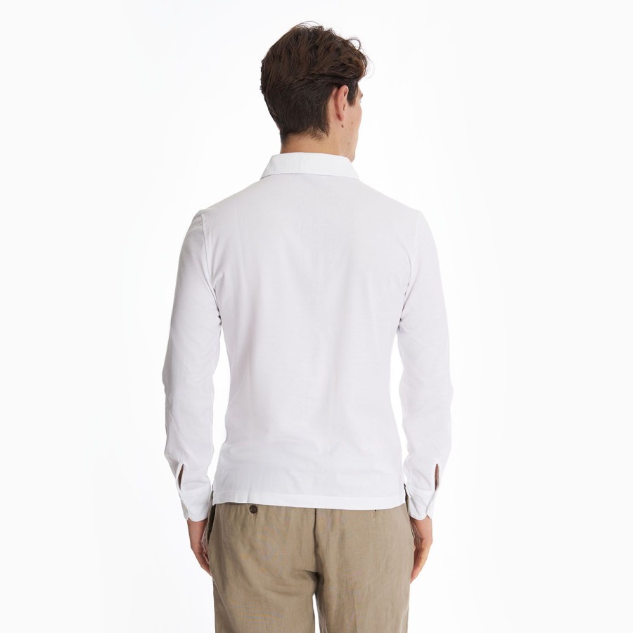 Wholesale E.Marinella White Jersey Long Sleeve Polo Shirt