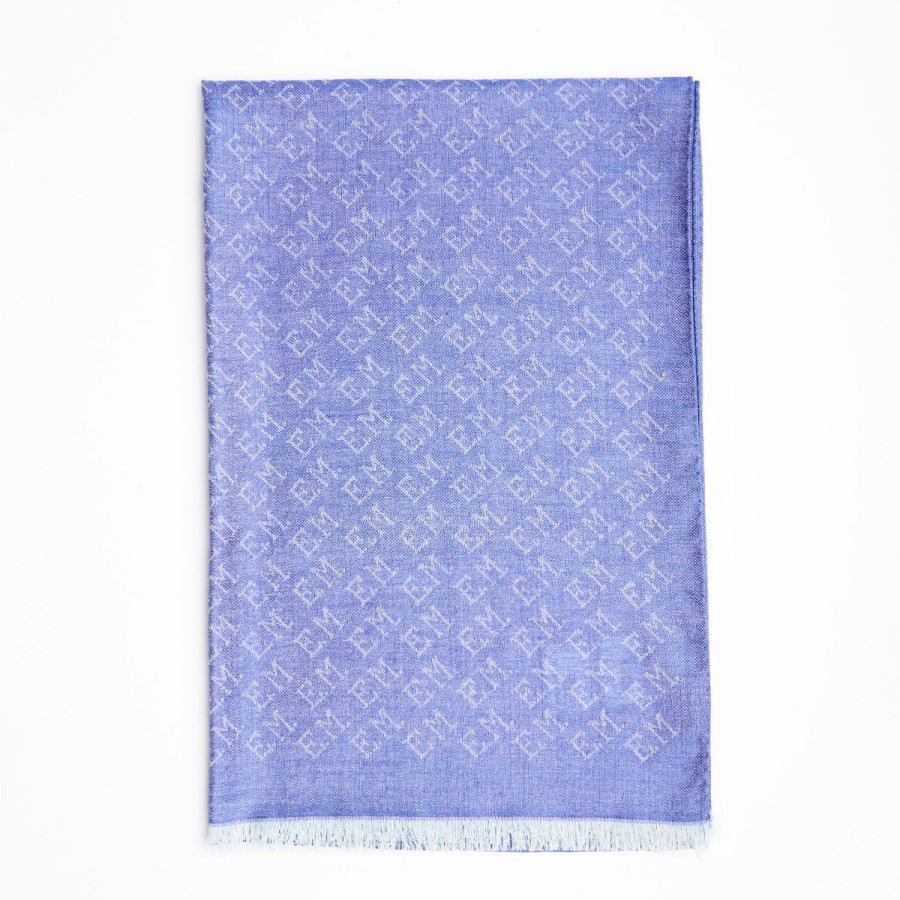 Clearance E.Marinella Bluette Em Logo Scarf In Wool And Cashmere