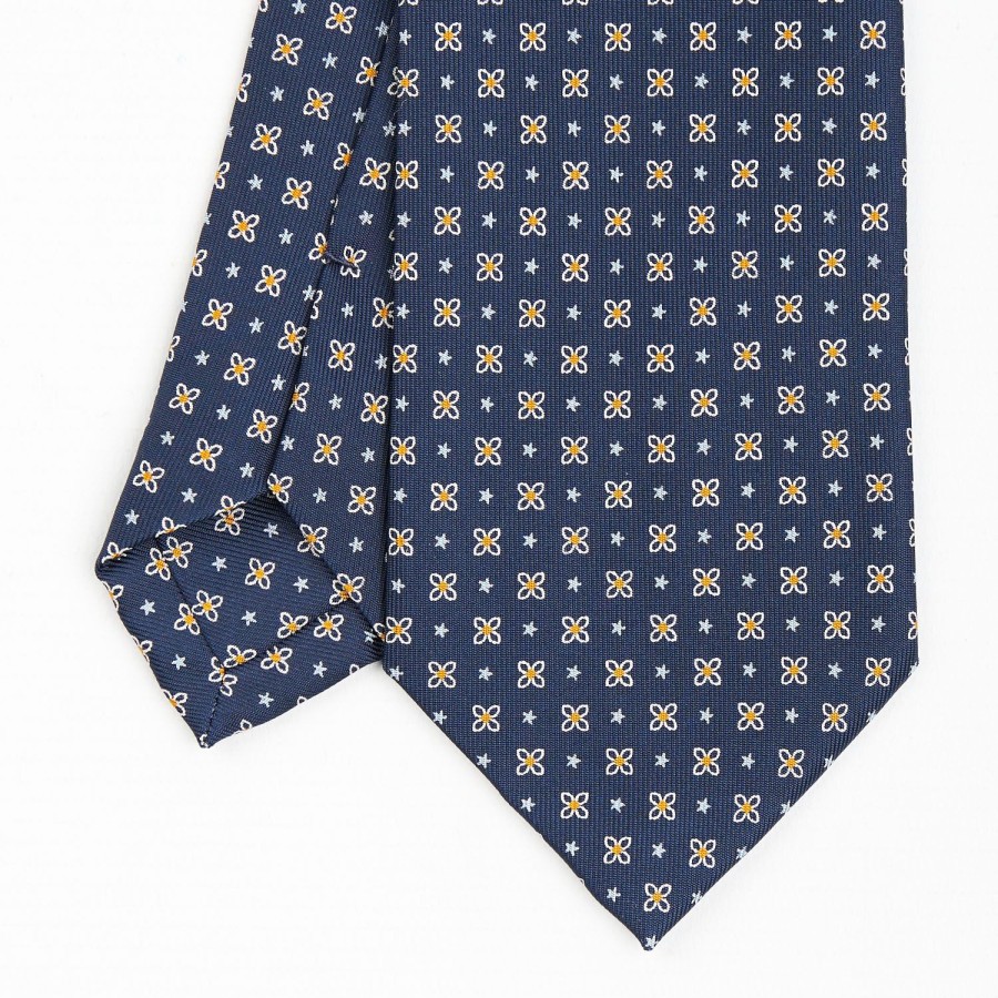 Hot E.Marinella Dark Blue Sartorial Classic Silk Tie - Small Flower Pattern