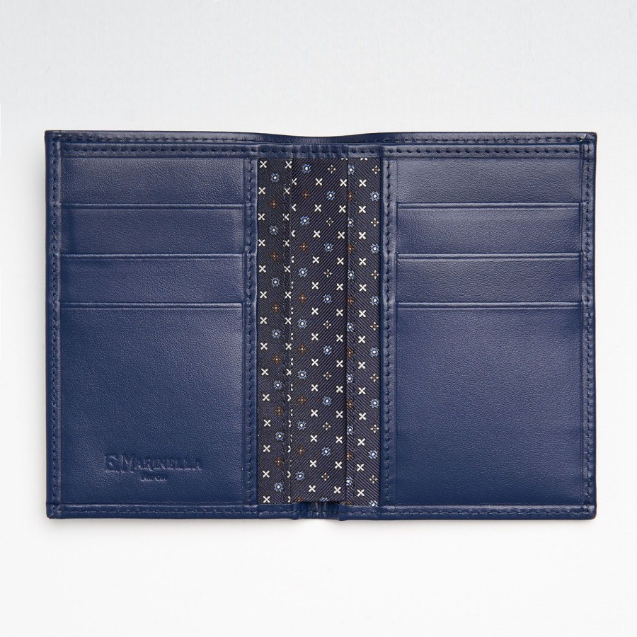 Best E.Marinella Dark Blue Vertical Wallet In Silk And Leather