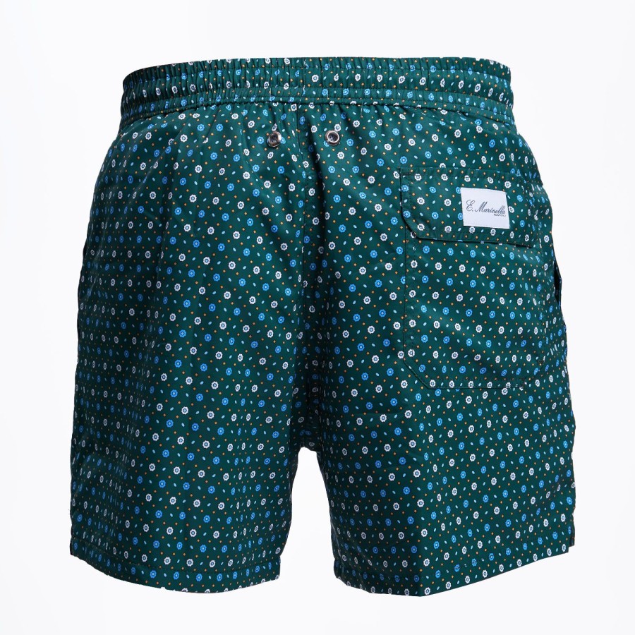 Clearance E.Marinella Dark Green Swim Short - Small Flower Pattern