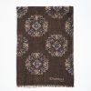 New E.Marinella Dark Brown Wool Stole With Floral Decoration