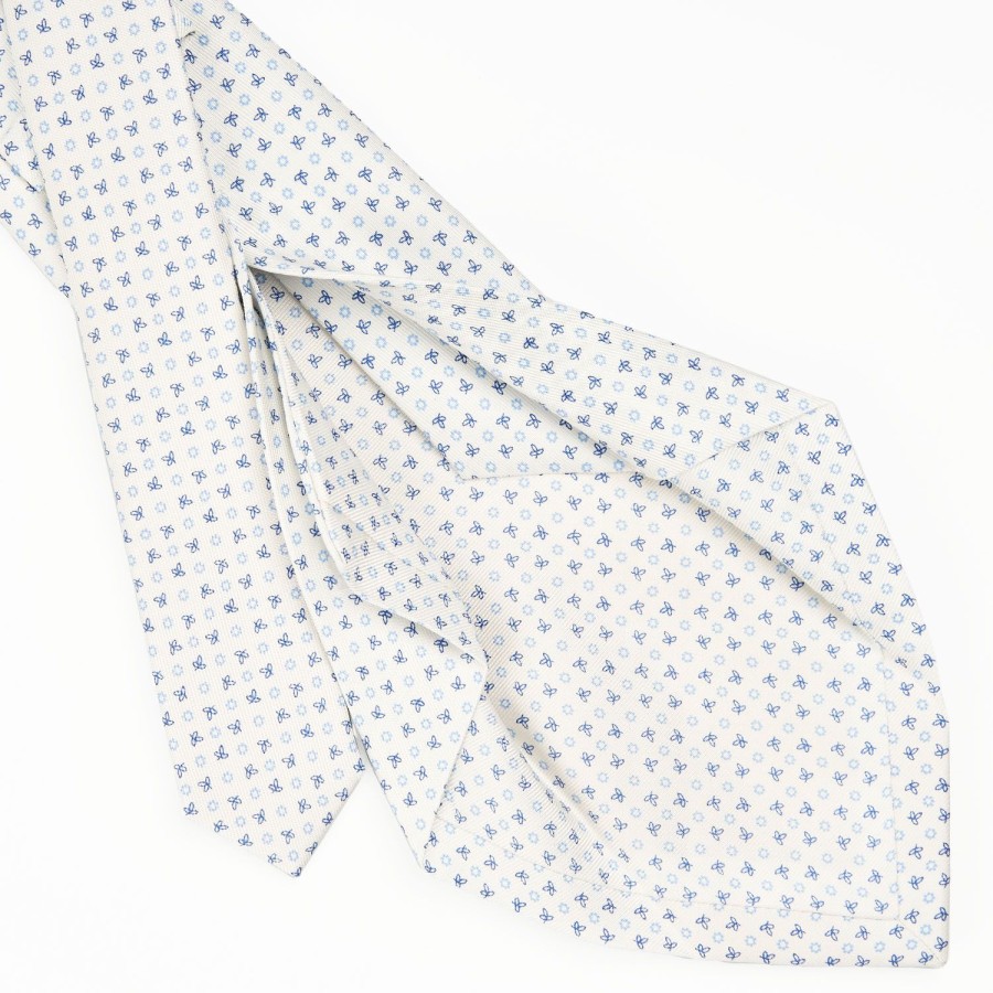 Online E.Marinella White 5 Fold Sartorial Silk Tie - Small Flower Pattern