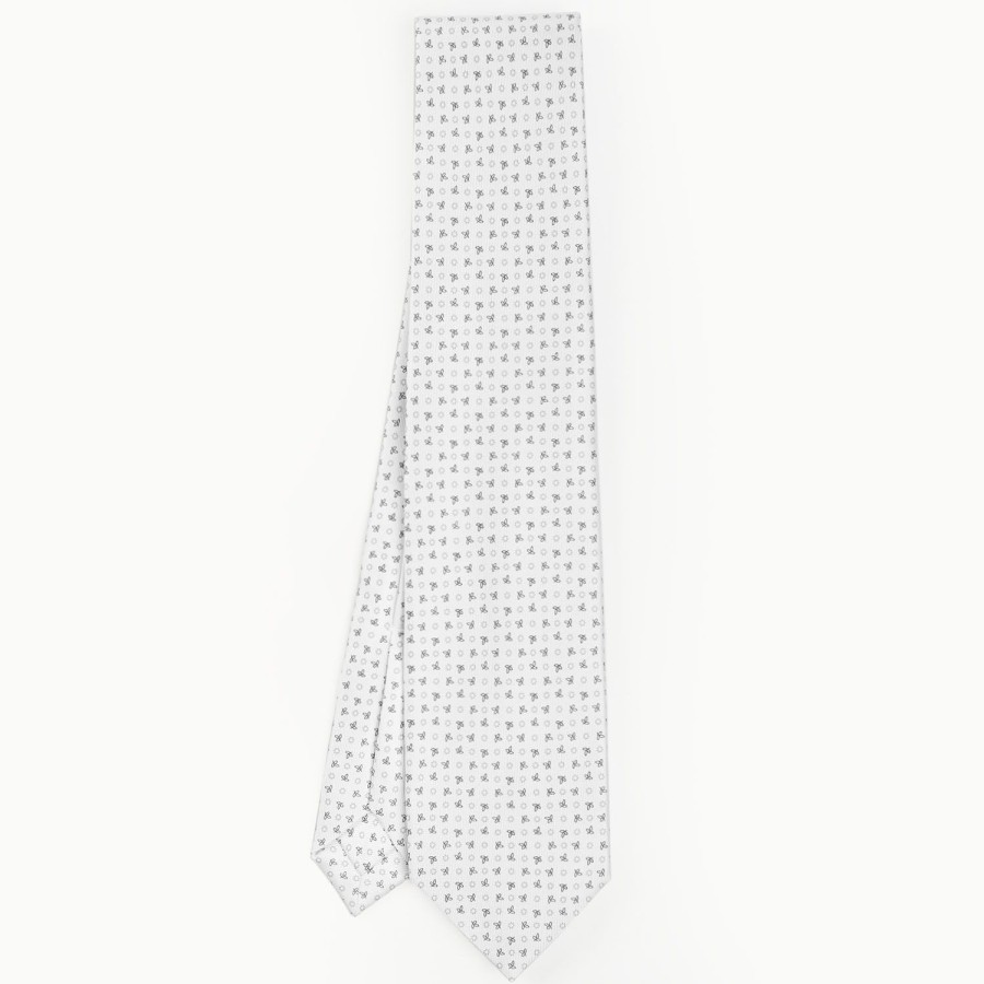 Online E.Marinella White 5 Fold Sartorial Silk Tie - Small Flower Pattern