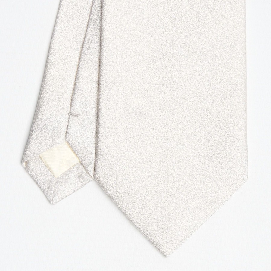 Online E.Marinella White Sartorial Jacquard Silk Tie - Solid Colours