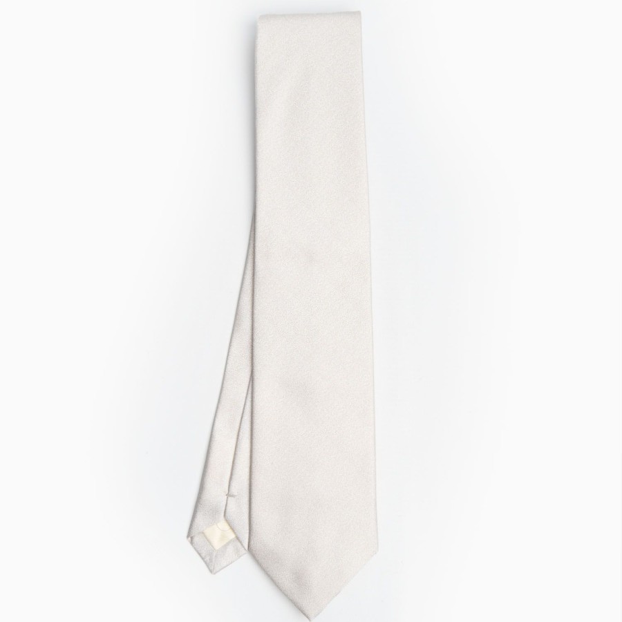 Online E.Marinella White Sartorial Jacquard Silk Tie - Solid Colours