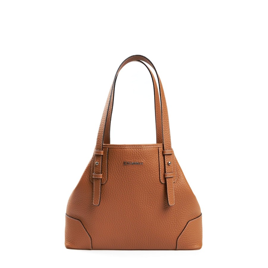 Clearance E.Marinella Tan Textured Leather Midi Tote Bag