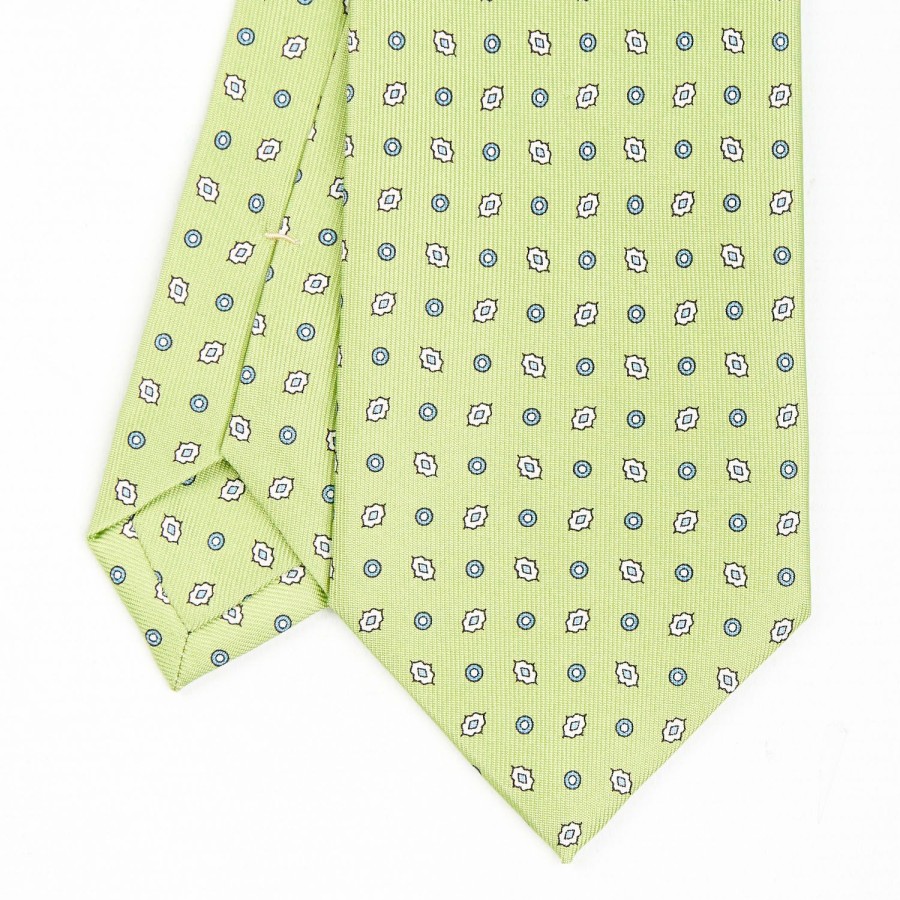 Online E.Marinella Light Green Sartorial Classic Silk Tie - Small Flower Pattern