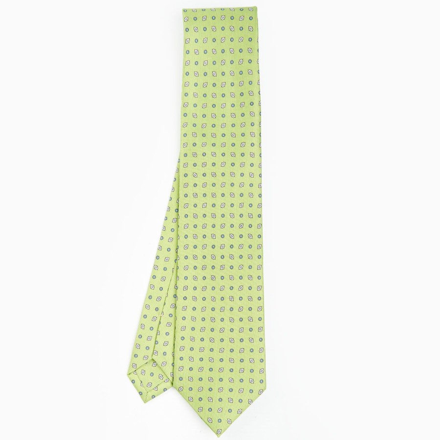 Online E.Marinella Light Green Sartorial Classic Silk Tie - Small Flower Pattern