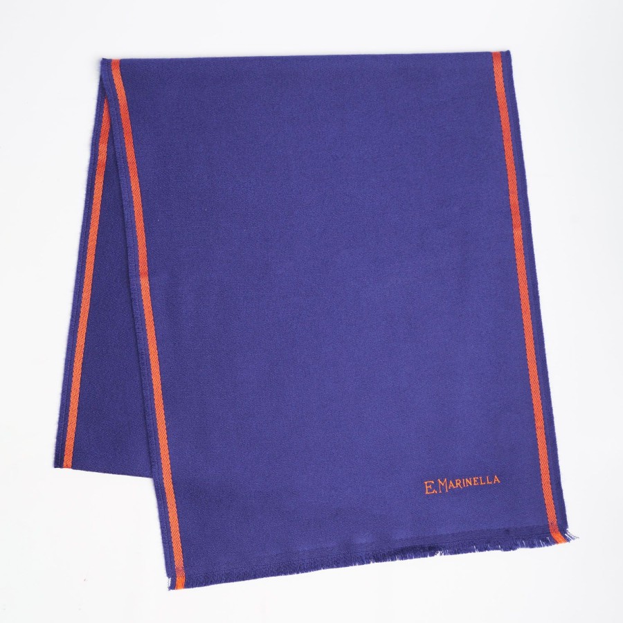 New E.Marinella Bluette Solid Colour Scarf With Contrasting Edge