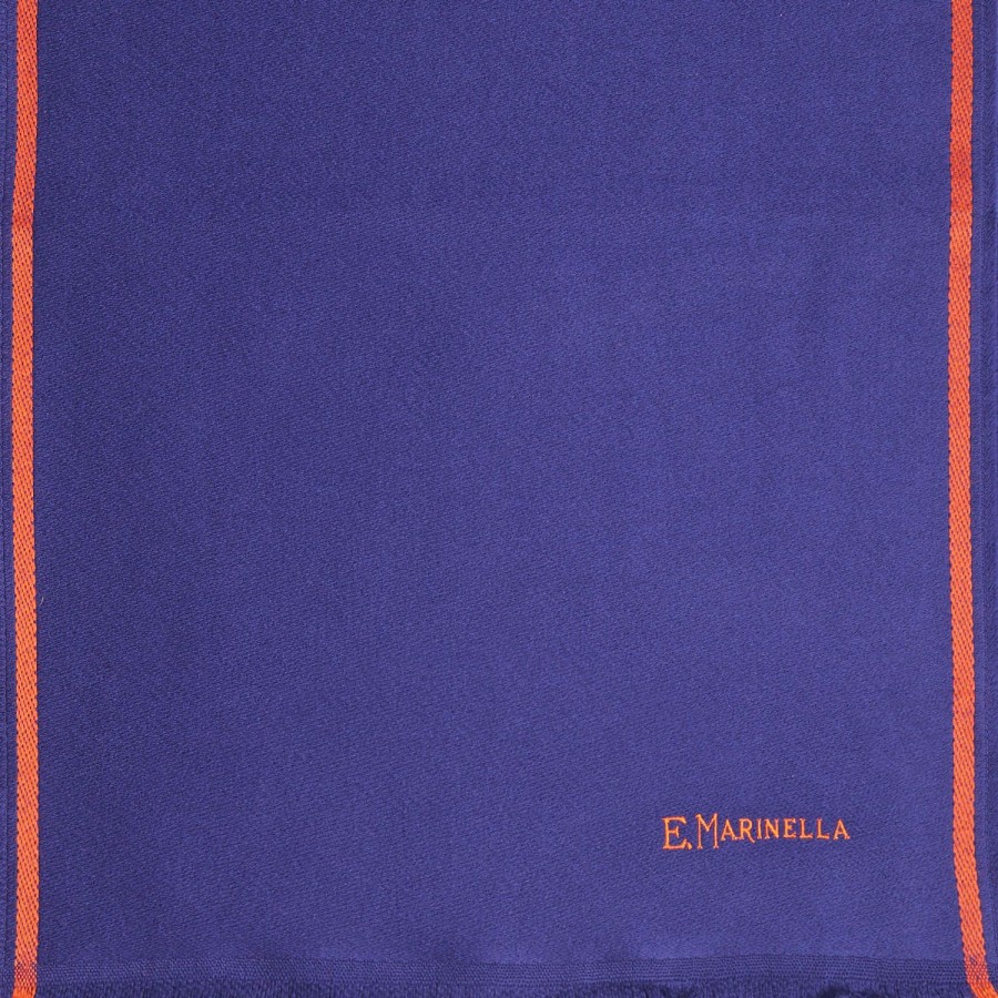 New E.Marinella Bluette Solid Colour Scarf With Contrasting Edge