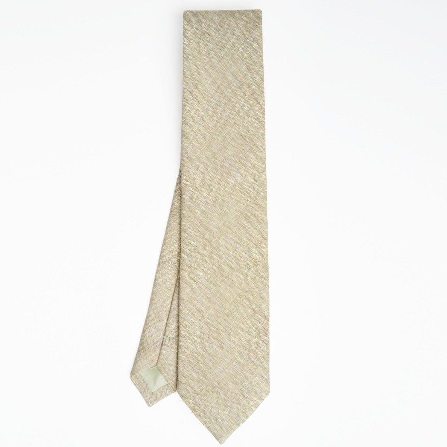 Clearance E.Marinella Beige Sartorial Linen And Cotton Tie - Solid Color