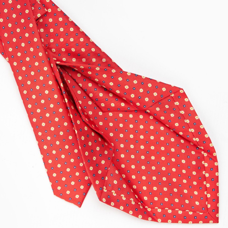 Best E.Marinella Red 5 Fold Sartorial Silk Tie - Small Flower Pattern