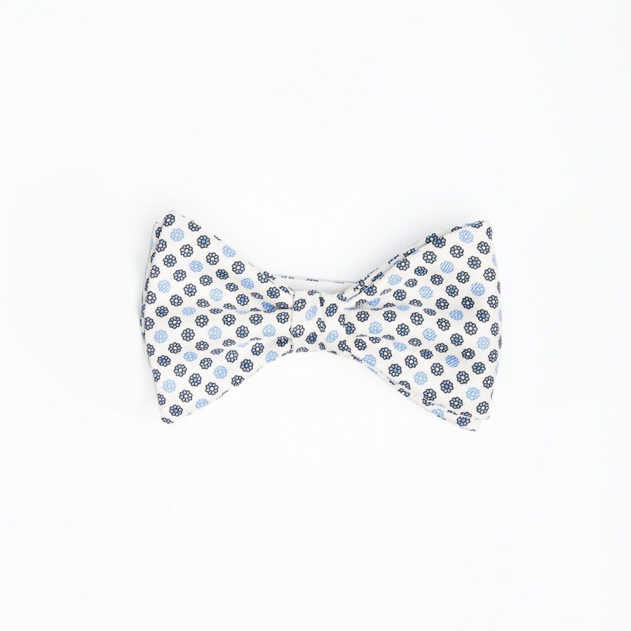 Wholesale E.Marinella White Pre-Knotted Silk Bowtie - Small Flower Pattern