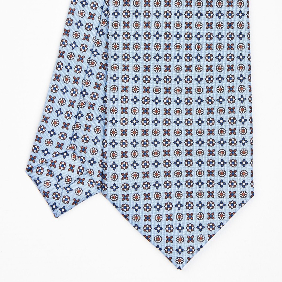 Online E.Marinella Light Blue Sartorial Classic Silk Tie - Small Flower Designs