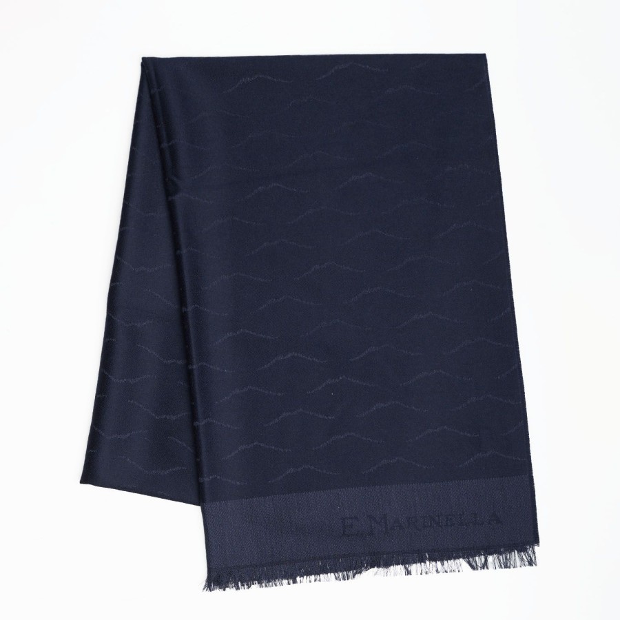 New E.Marinella Blue Vesuvius Wool And Silk Scarf