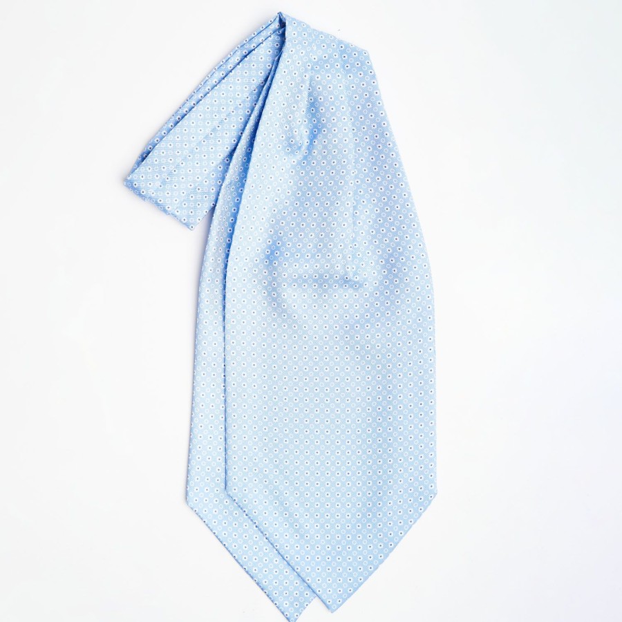 Clearance E.Marinella Light Blue Silk Ascot Tie - Flower Pattern