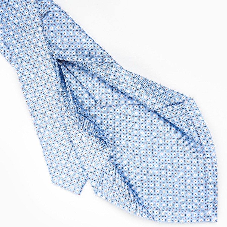 Online E.Marinella Light Blue 5 Fold Sartorial Silk Tie - Small Flower Pattern