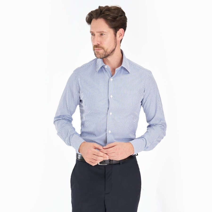 Wholesale E.Marinella Slim White And Blue Striped Cotton Classic Shirt