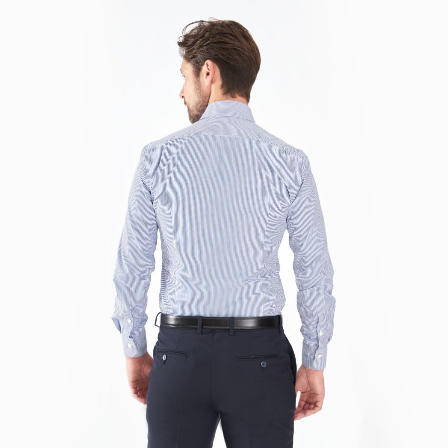 Wholesale E.Marinella Slim White And Blue Striped Cotton Classic Shirt