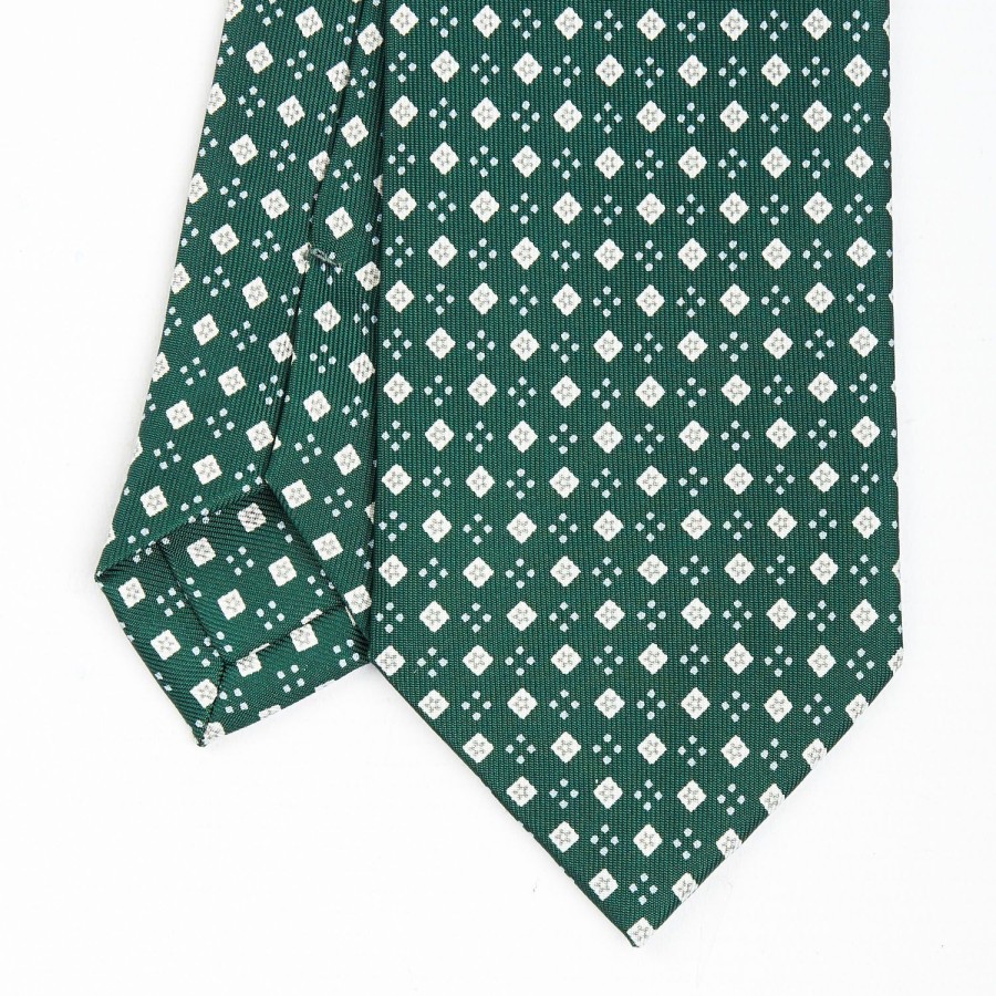 Hot E.Marinella Dark Green Sartorial Classic Silk Tie - Small Flower Pattern