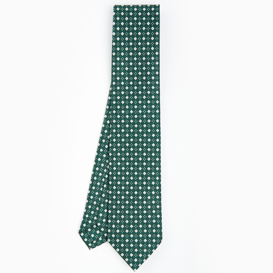 Hot E.Marinella Dark Green Sartorial Classic Silk Tie - Small Flower Pattern