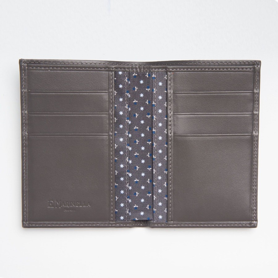 Wholesale E.Marinella Dark Grey Vertical Wallet In Silk And Leather