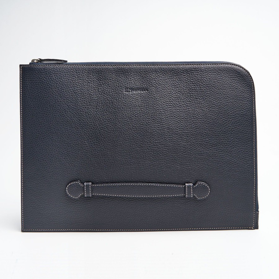 Online E.Marinella Blue Leather Portfolio With Strap