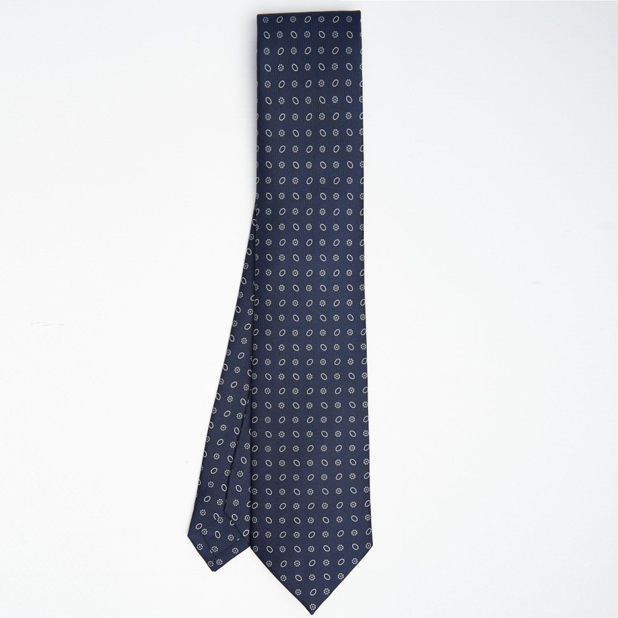 Online E.Marinella Dark Blue Sartorial Classic Silk Tie - Small Flower Pattern