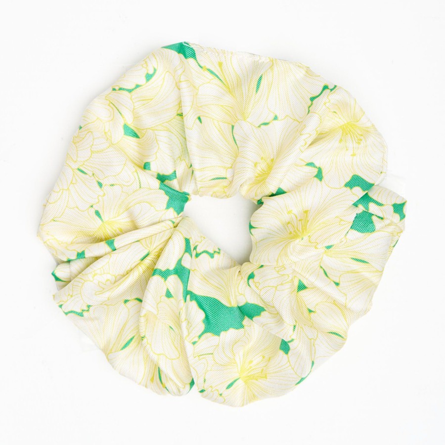 New E.Marinella Green Silk Scrunchie - Floral Pattern