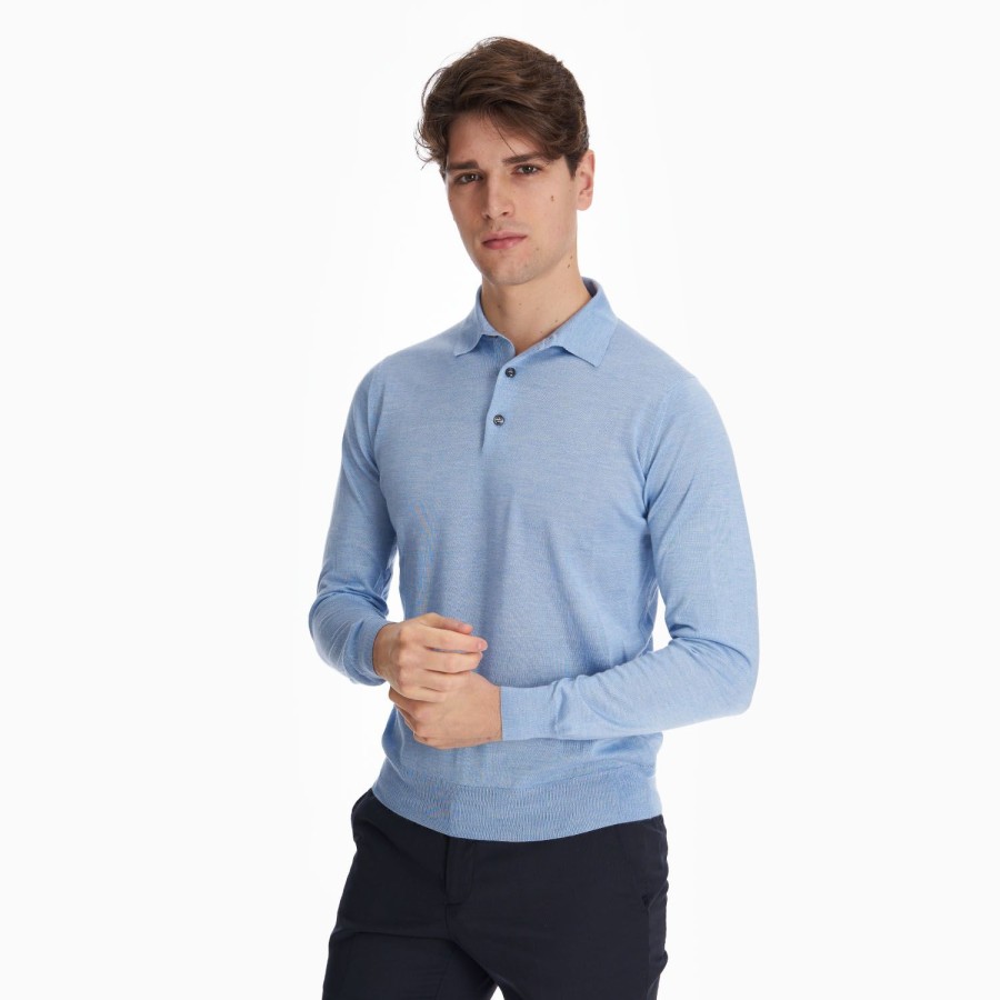 Hot E.Marinella Light Blue Cashmere And Silk Polo Shirt