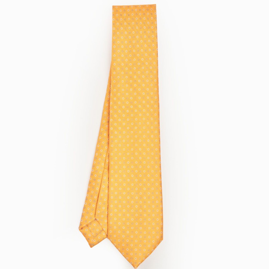 Online E.Marinella Yellow 5 Fold Sartorial Silk Tie - Small Flower Pattern