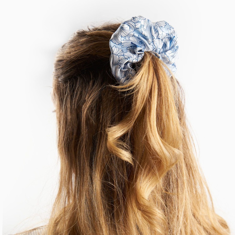 Wholesale E.Marinella Blue Silk Scrunchie - Floral Patterns