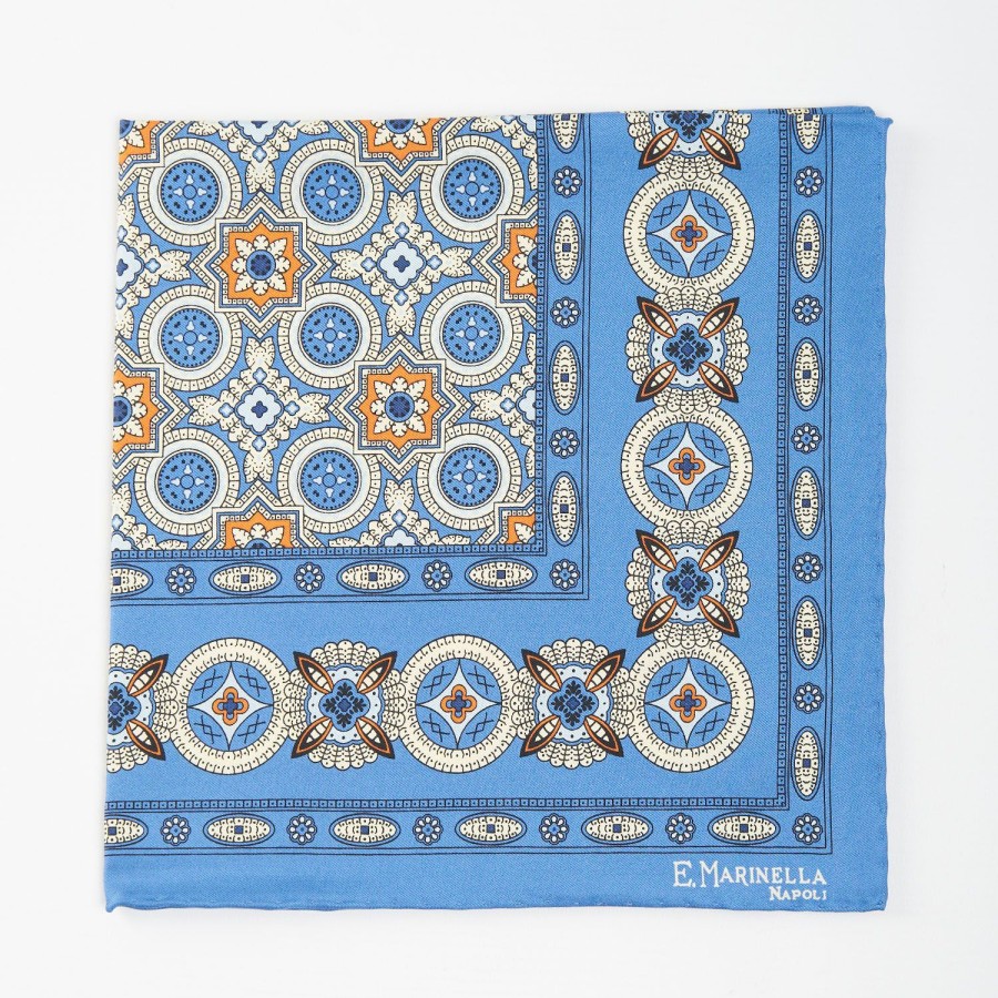 Wholesale E.Marinella Bluette Hand-Printed Silk Pocket Square Large Flower Pattern