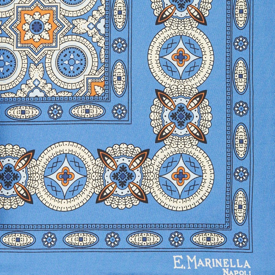 Wholesale E.Marinella Bluette Hand-Printed Silk Pocket Square Large Flower Pattern