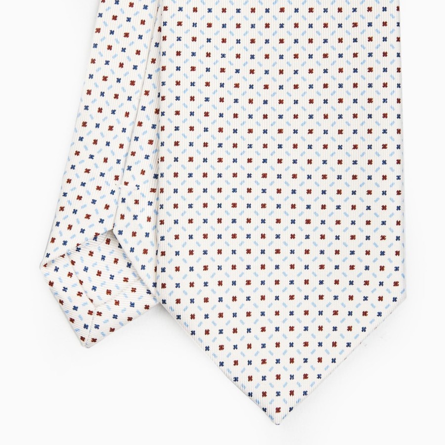 Online E.Marinella White Sartorial Classic Silk Tie - Small Flower Pattern