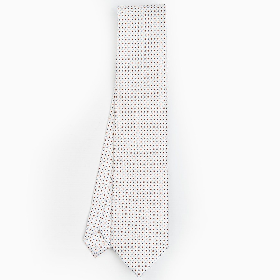 Online E.Marinella White Sartorial Classic Silk Tie - Small Flower Pattern