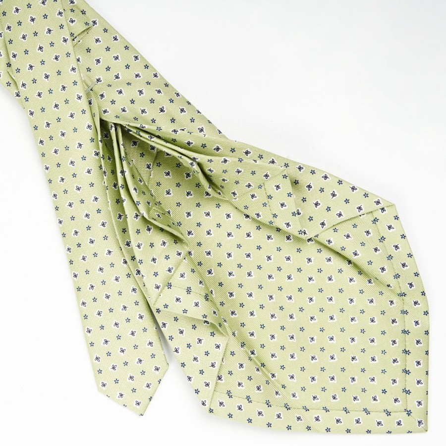 Wholesale E.Marinella Light Green 9 Fold Sartorial Silk Tie - Small Flower Pattern