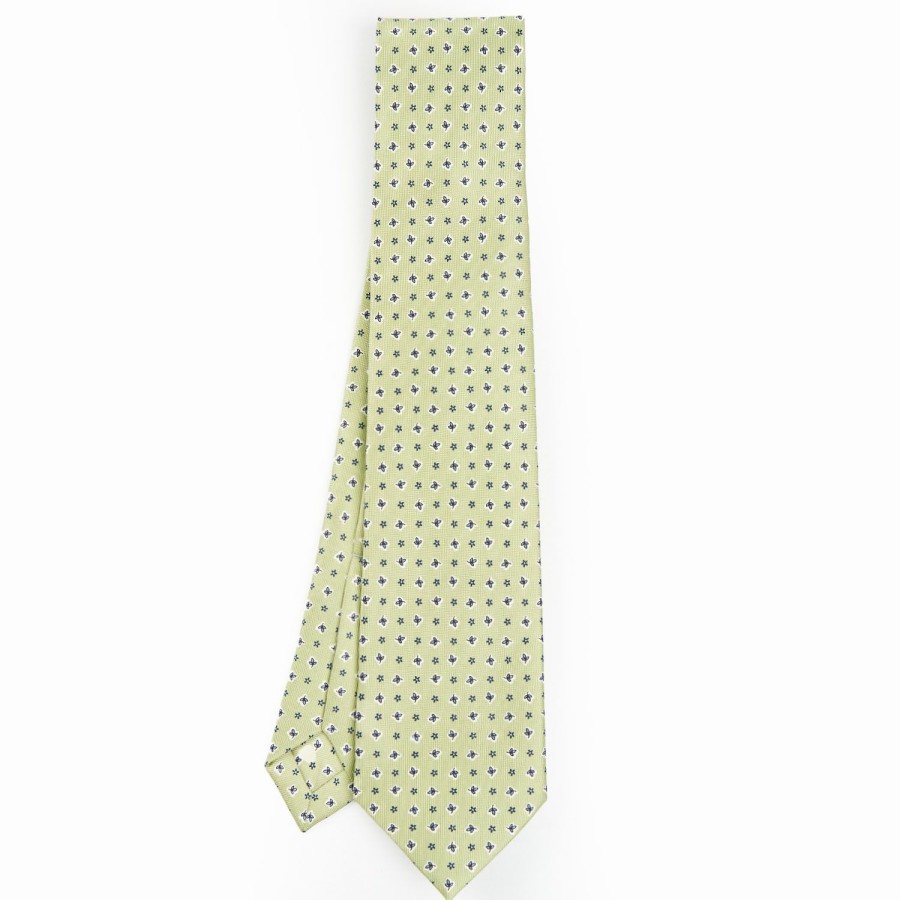 Wholesale E.Marinella Light Green 9 Fold Sartorial Silk Tie - Small Flower Pattern